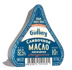 Масло сливочное "Гудберг" Высший сорт 82,5% ГОСТ32261-2013, 10г в упаковке по 216шт.